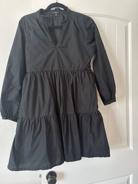 J. Crew Black Tiered Long-Sleeve Dress